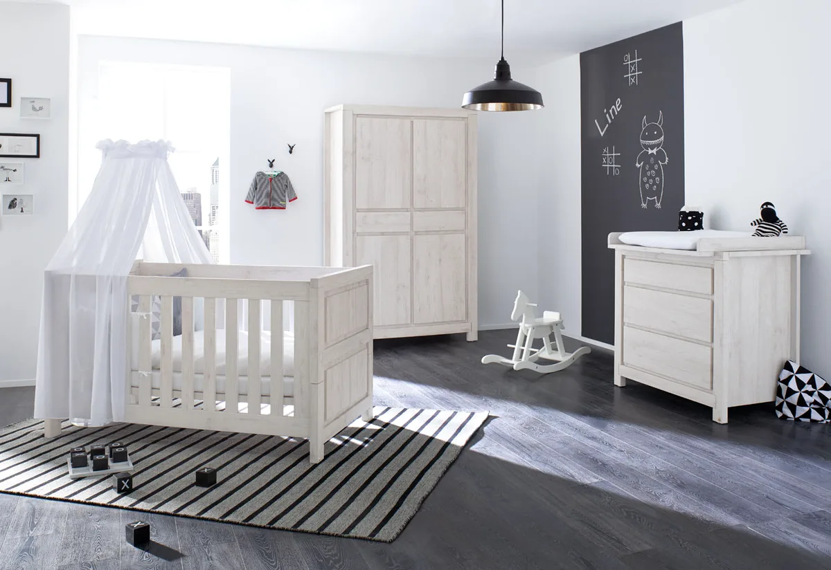 Pinolino Nursery 'Line' wide3-part: cot bed, wide changing unit, four-door wardrobe - image 1