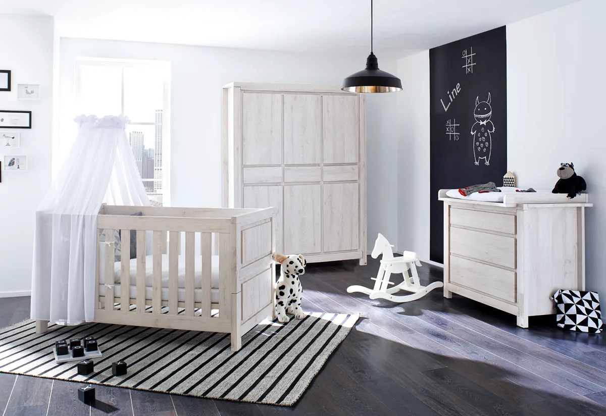 Pinolino Nursery 'Line' wide large3-part: cot bed, wide changing unit, six-door wardrobe - image 1