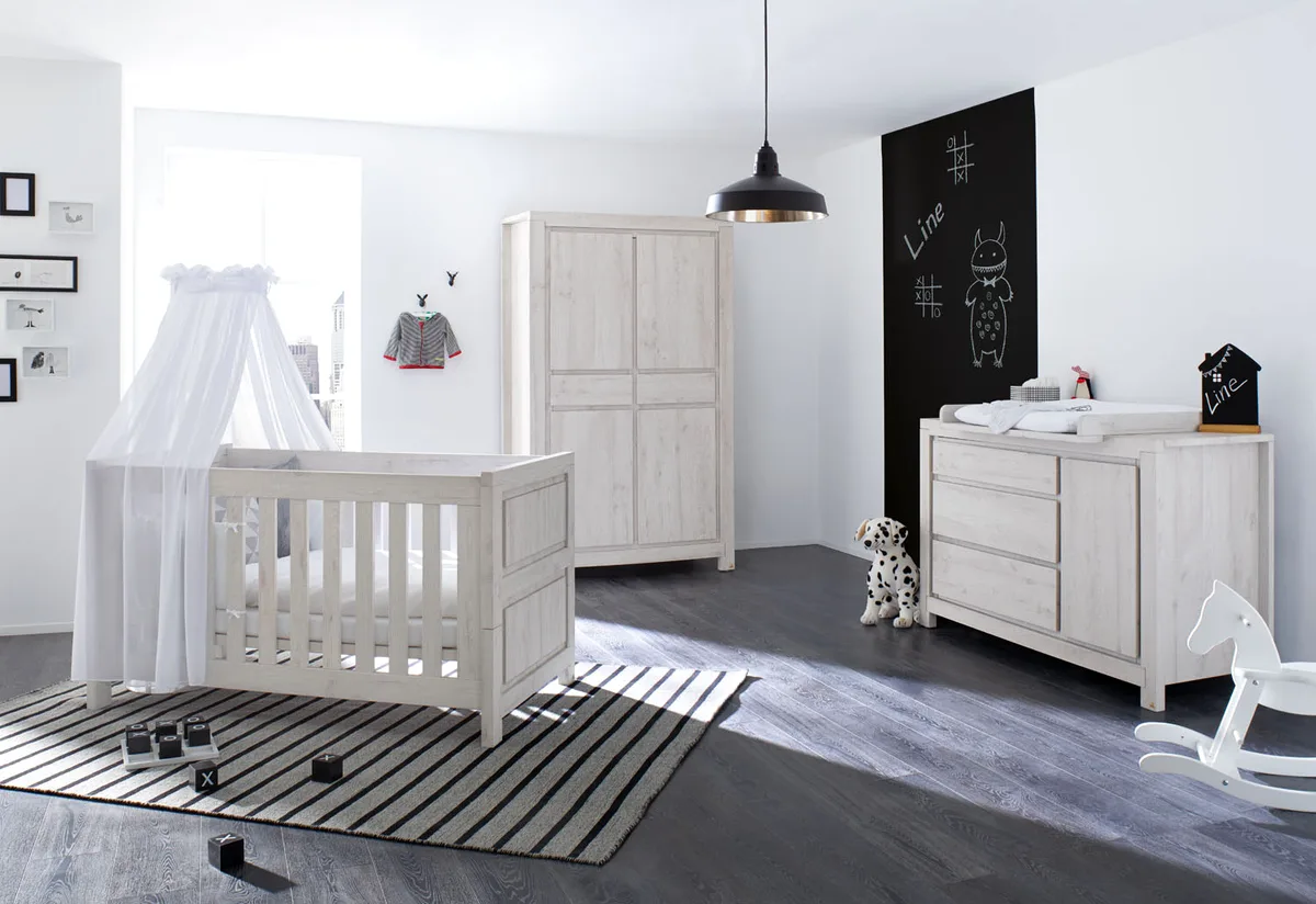 Pinolino Nursery 'Line' extra wide3-part: cot bed, extra wide changing unit, four-door wardrobe - image 1