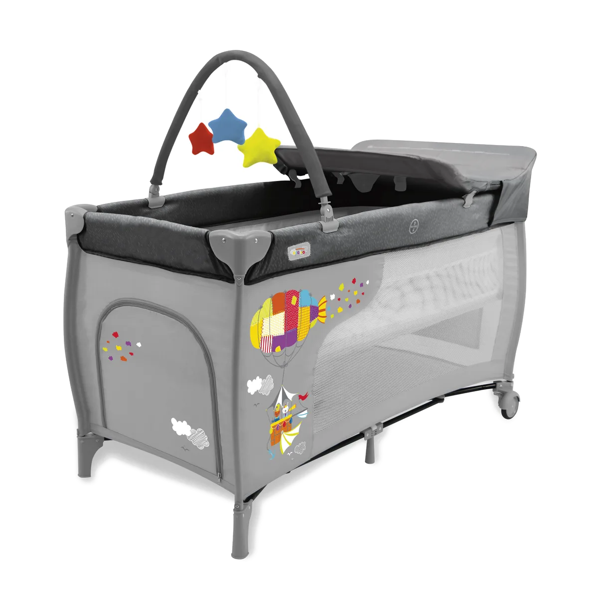 Asalvo Travel Cot Mix Plus with Insert, Changing Table and Opening, Zeppelin - image 1