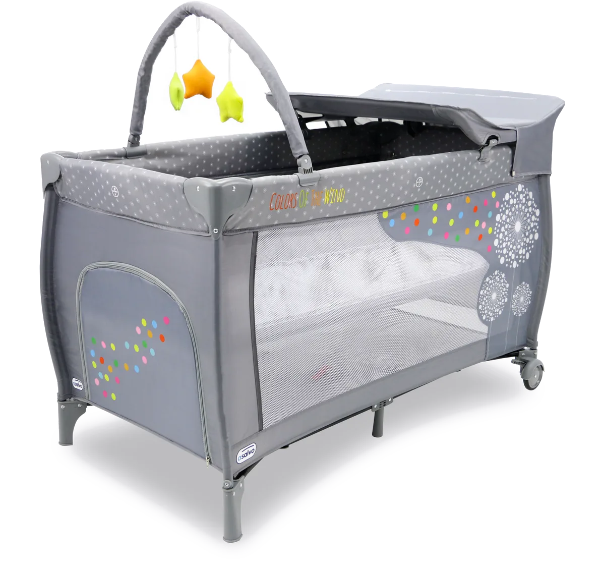 Asalvo Travel Cot Mix Plus with Insert, Changing Table and Opening, Dandelion - image 1