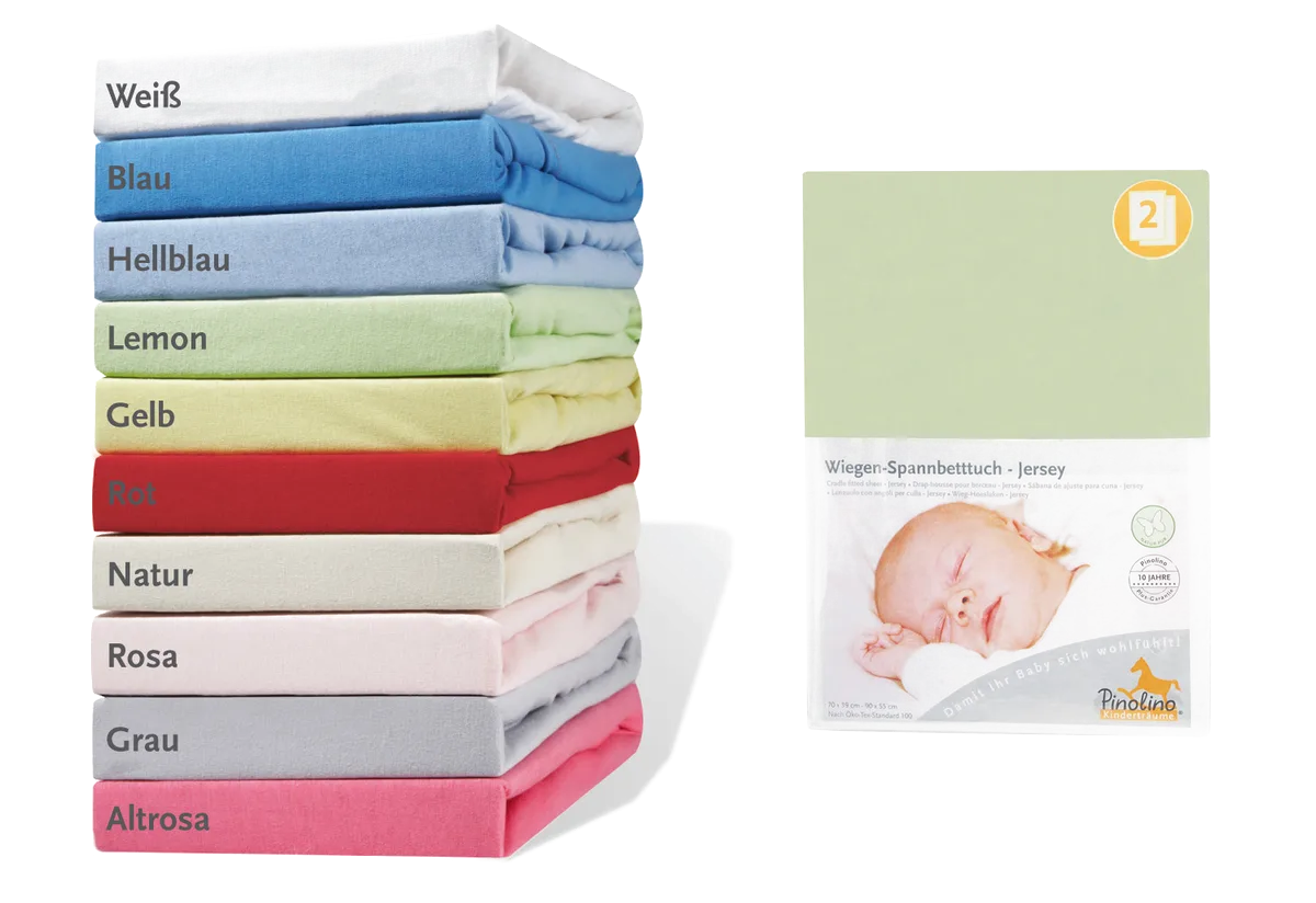 Pinolino Stretchy Sheet for Cradles, Bedside Cribs and Prams 2 pcs, Jersey / Lemon - image 1