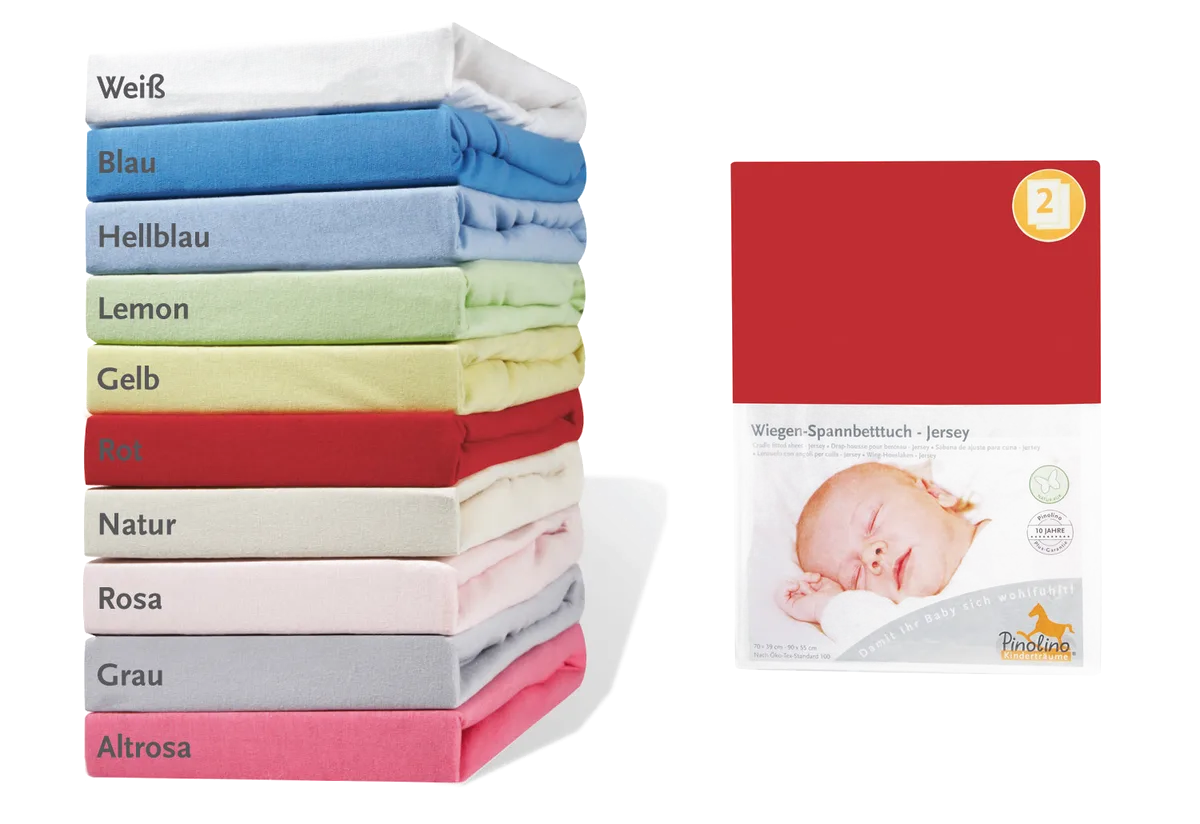 Pinolino Stretchy Sheet for Cradles, Bedside Cribs and Prams 2 pcs, Jersey / Red - image 1