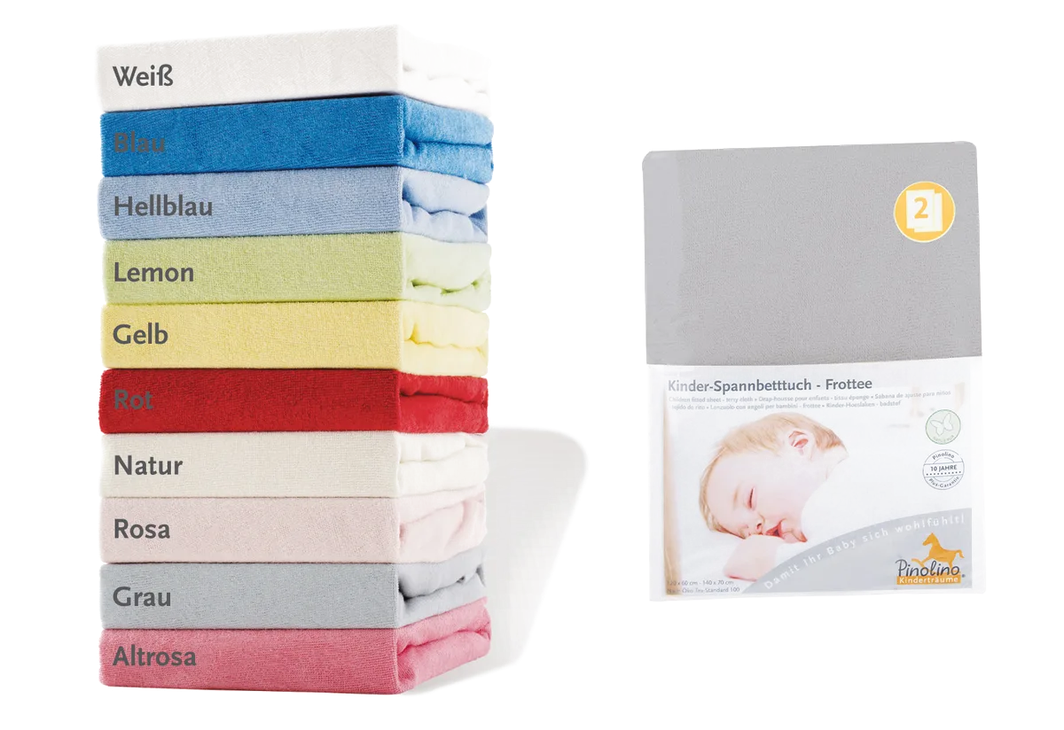 Pinolino Stretchy Sheet for Baby- and Junior beds, 2 pcs., Terry / Grey - image 1