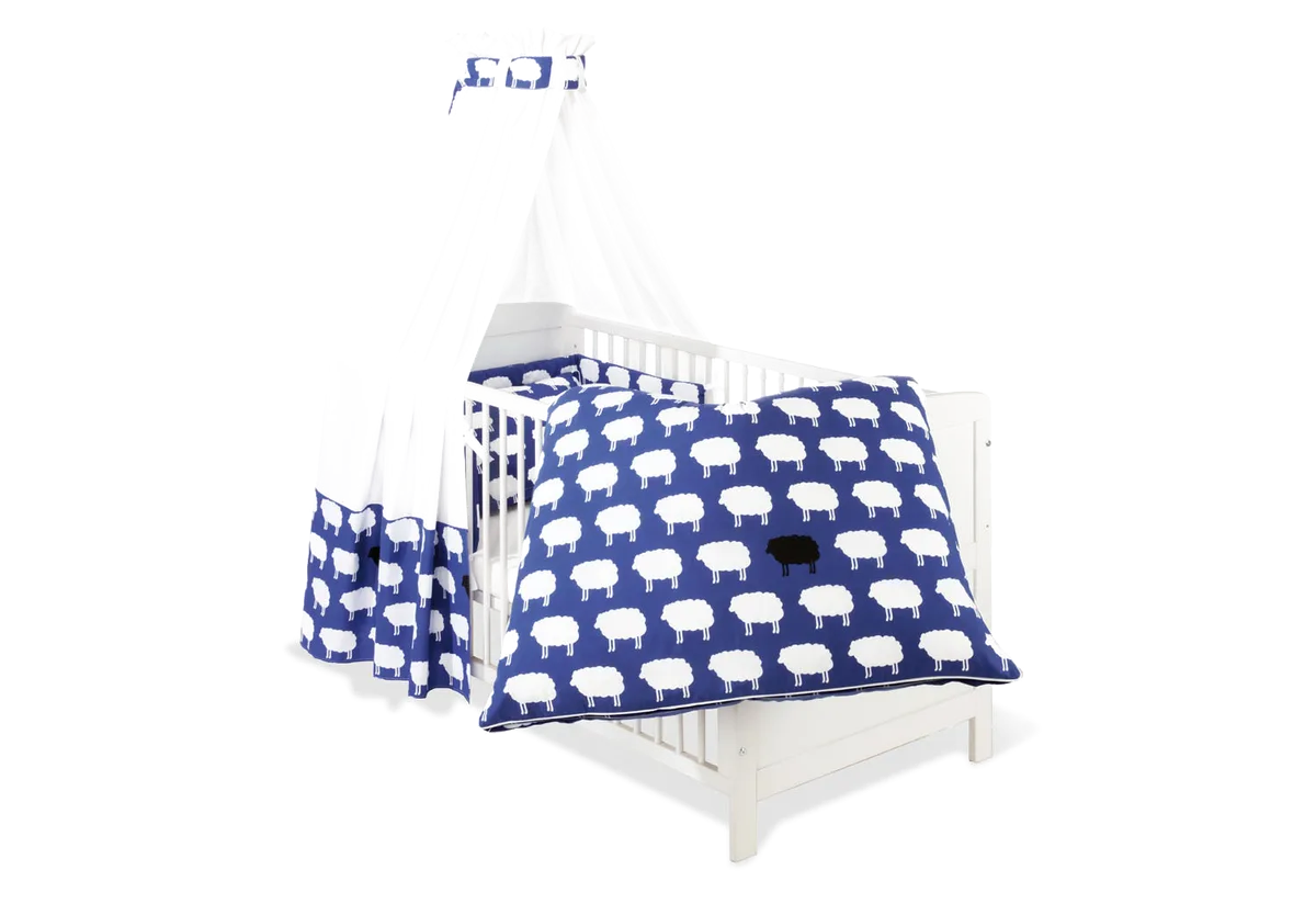 Pinolino Textile Equipment for Cot 4 parts, Happy Sheep/ Blue - image 1