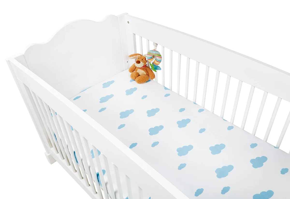 Pinolino Fitted sheets for cot beds in twin pack 'Wölkchen', jersey, light blue and plain white - image 1