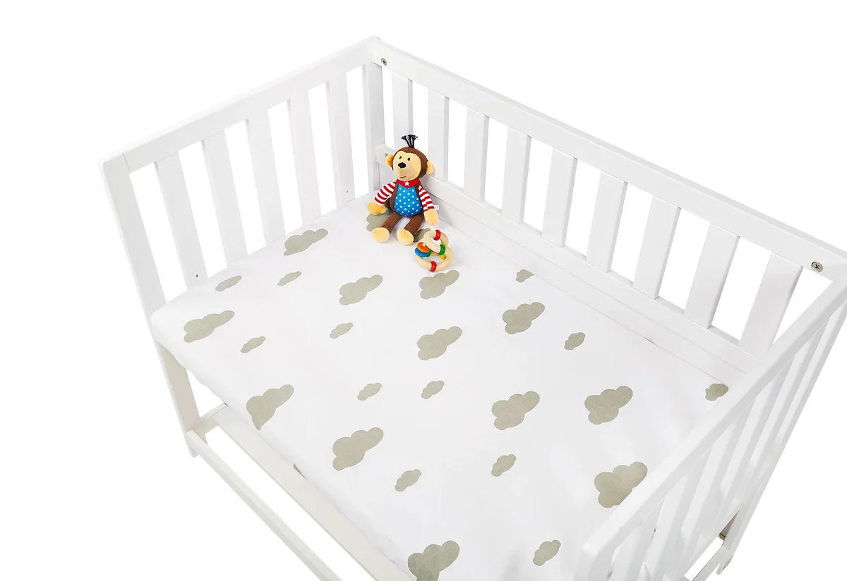 Pinolino Fitted sheet for crib, bedside crib and baby carriage, 2 pcs., Jersey/Grey Clouds - image 1