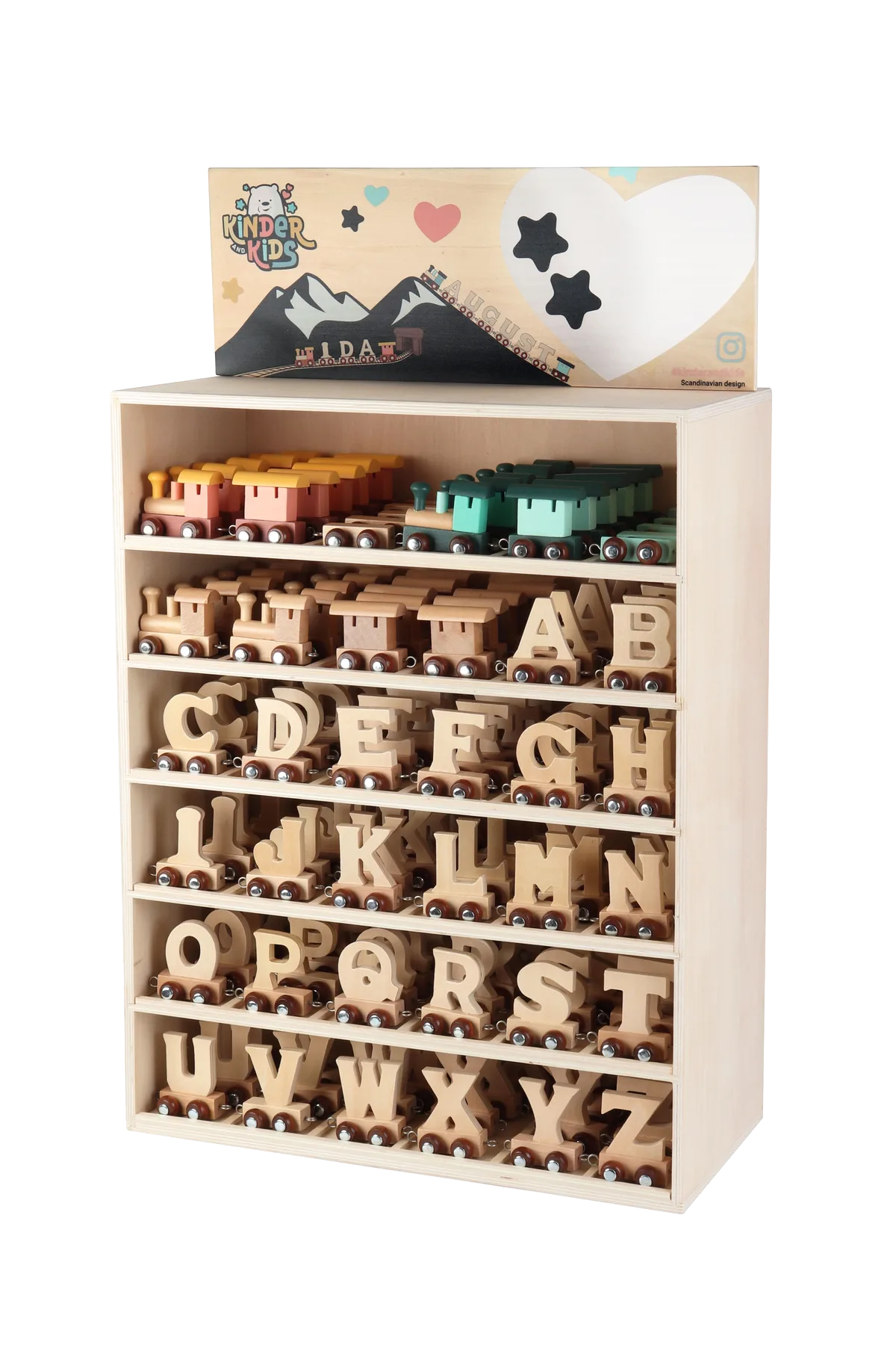 Kinder and Kids Display Letter train (180 pcs.), Natural